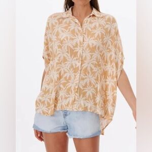 Rip Curl Beige Palm Print Button-Down Shirt